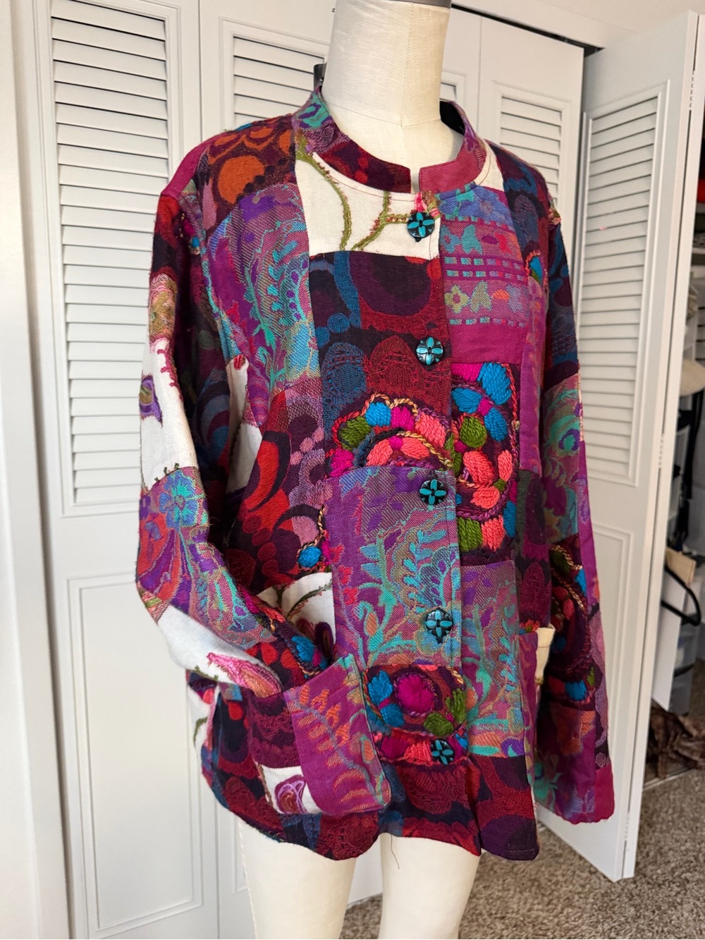 Multicolor Patchwork Floral Button-Front Jacket - Picture 2 of 7